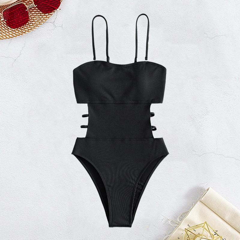 

Swimsuit Sexy Solid Color Thin Shoulder Side Straw Air Joint Beach Bikini L