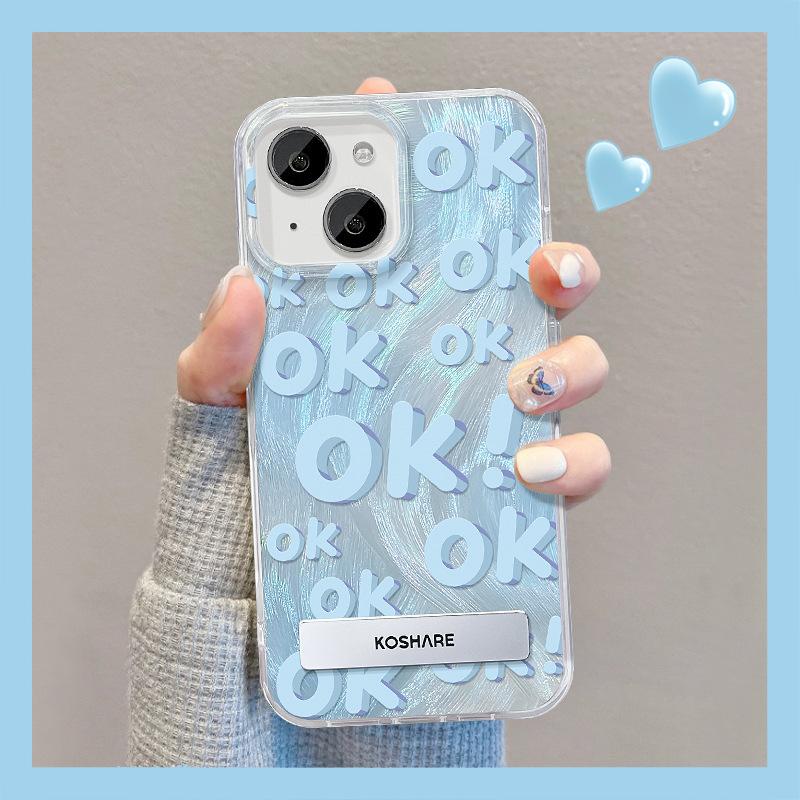 Applicable To Apple 14 Mobile Phone Case Summer Iphone13 Smudge English Ok Invisible Bracket 12 Feather Yarn IMD Advanced