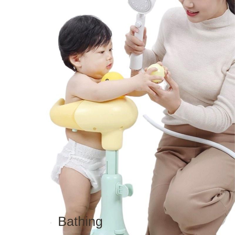 LazyChild Baby Standing Bath Red Beak Duck Bath Table Baby Standing Hands-Free Shower Non-Slip Spine Protector Adjustable