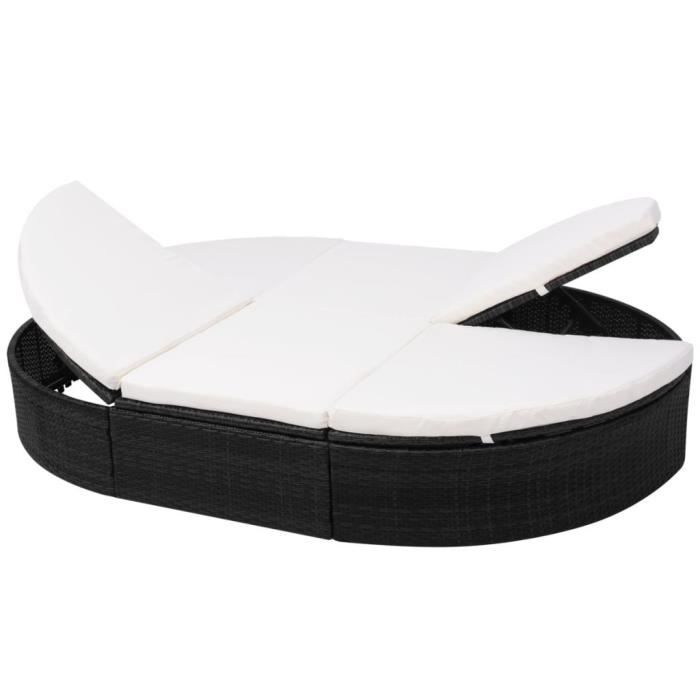 Chaise longue - vidaXL - Lit de repos d'extérieur - Résine tressée - Noir - 2 personnes