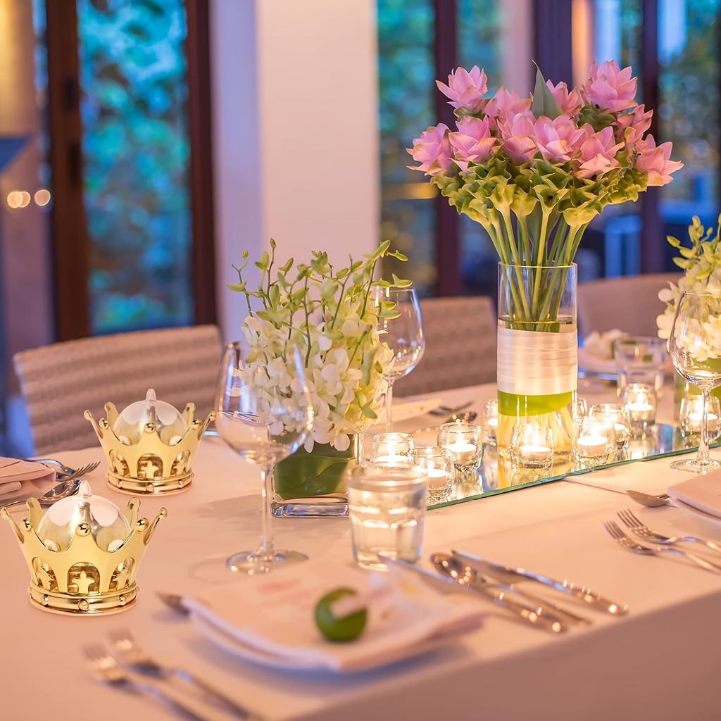 4 Pcs Gold Crown Toppers with Dome Party Bell Candy Storage Boxes Fillable for Cosmetics Pills Party Decorations