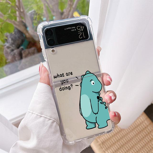 

Чехол для Samsung Galaxy Z Flip 3 5G Funda Z Flip 4, роскошный прозрачный чехол из ПК, жесткий противоударный чехол для телефона, милый маленький динозаврик Samsung Z Flip4 5G