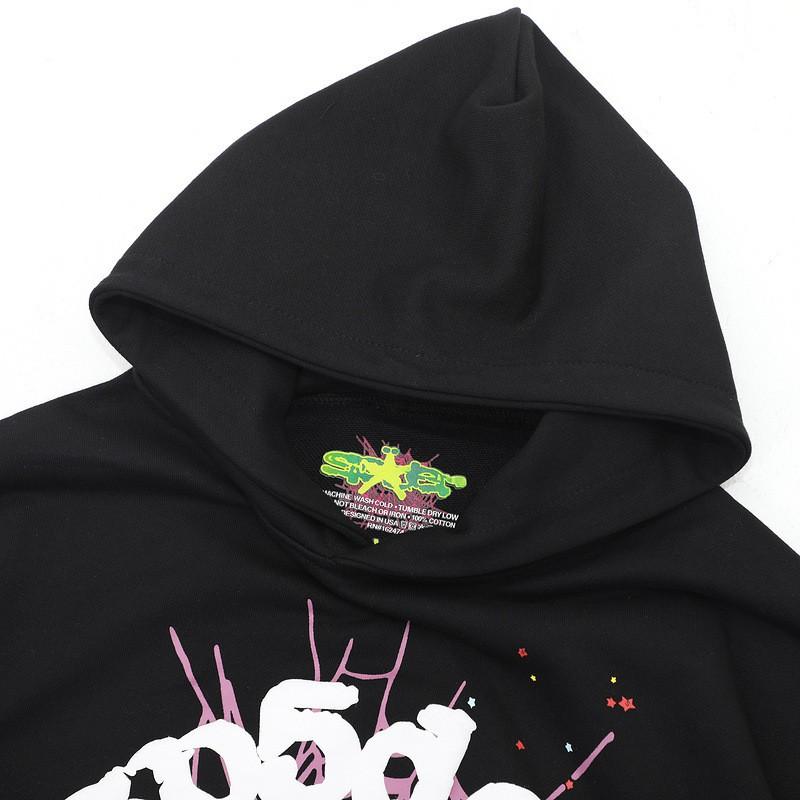 High-Quality Spider Web Foam Print Hoodie Loose Fit Streetwear Sweatshirt Young Men