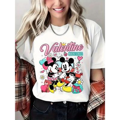 2026 New Mickey and Minnie Mouse Graphic Print Unisexs and WoUnisex Dress Crew Neck Relaxed Plus Size Short Sleeve