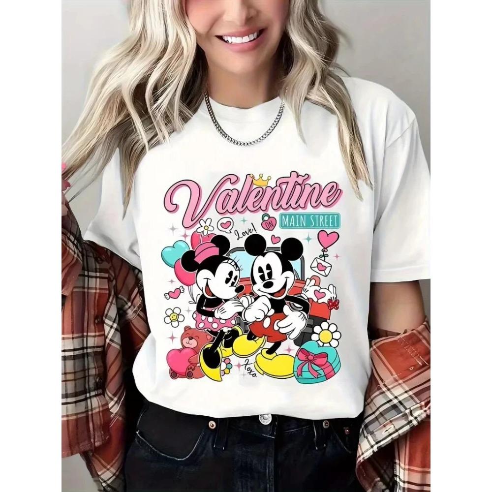 2026 New Mickey and Minnie Mouse Graphic Print Unisexs and WoUnisex Dress Crew Neck Relaxed Plus Size Short Sleeve