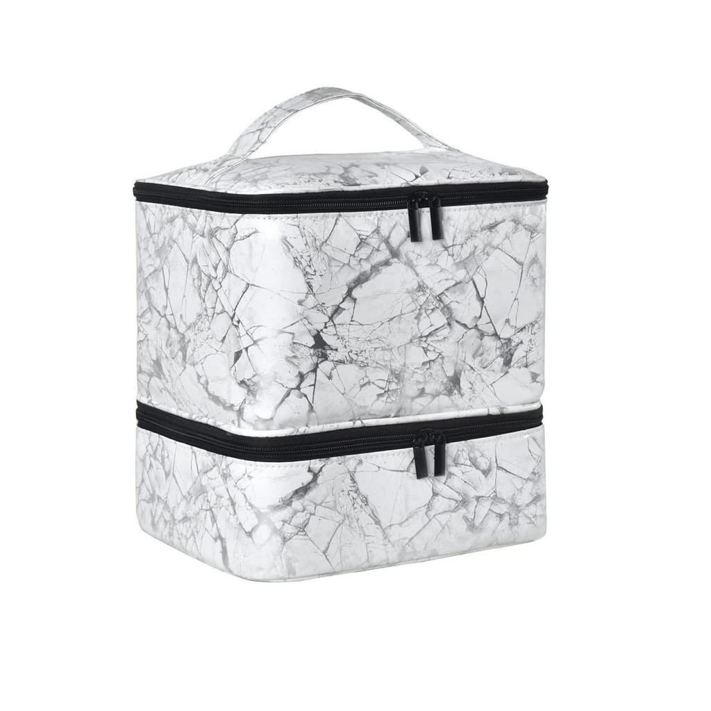 Double-Layer Makeup and Nail Polish Storage Bag - Holds 30 Bottles, Fashionable Large Capacity Handbag for Manicure Tools.