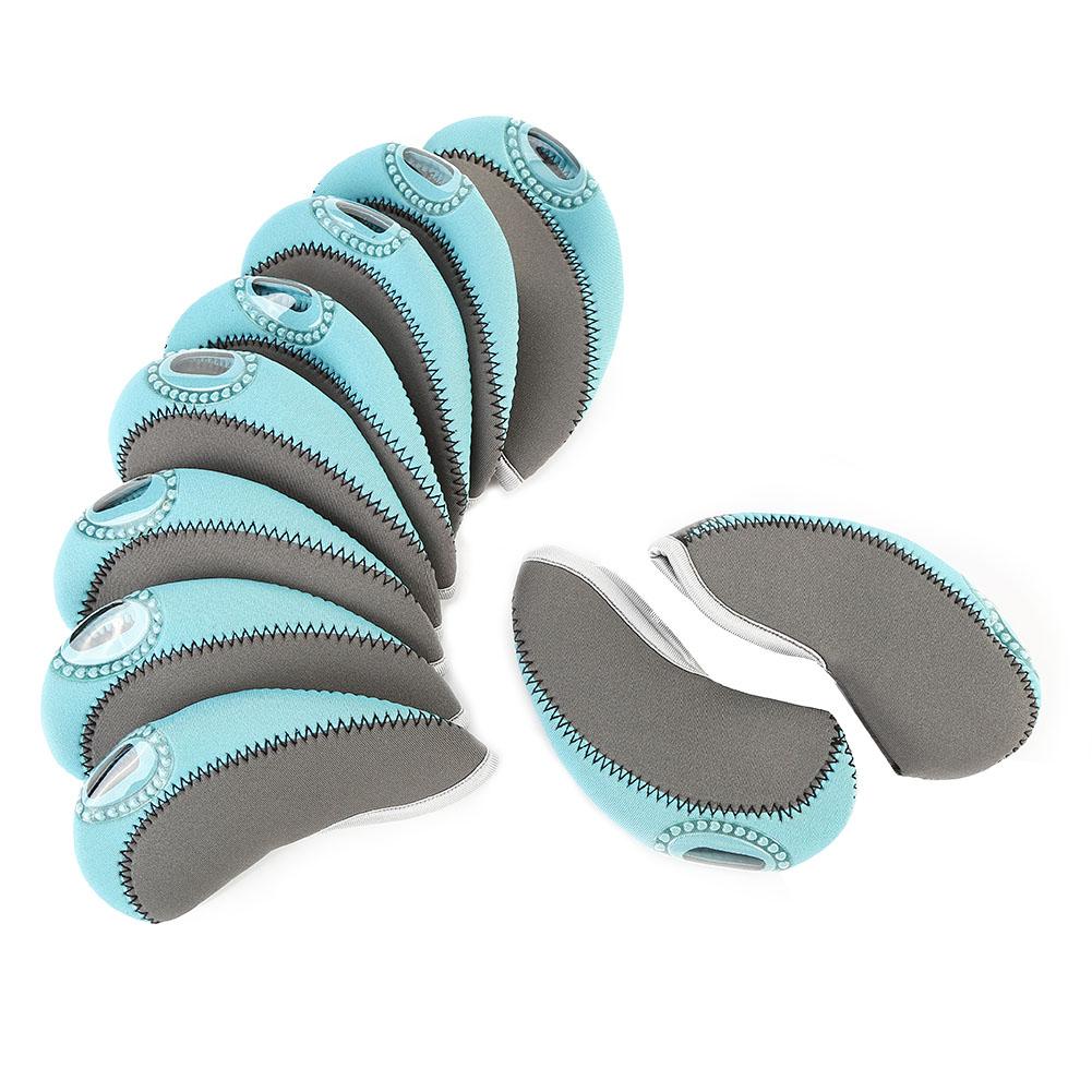 10Pcs Set Fashionable Golf Irons Headcover Ball Head Protect Cover(Gray Sky Blue)