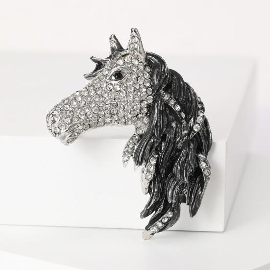 Horse Head Brooch Sparkling Alloy Animal Lapel Pin Rhinestone Inlaid Horse Brooch Clothes Accessory for Men Women Horse Lover Gift