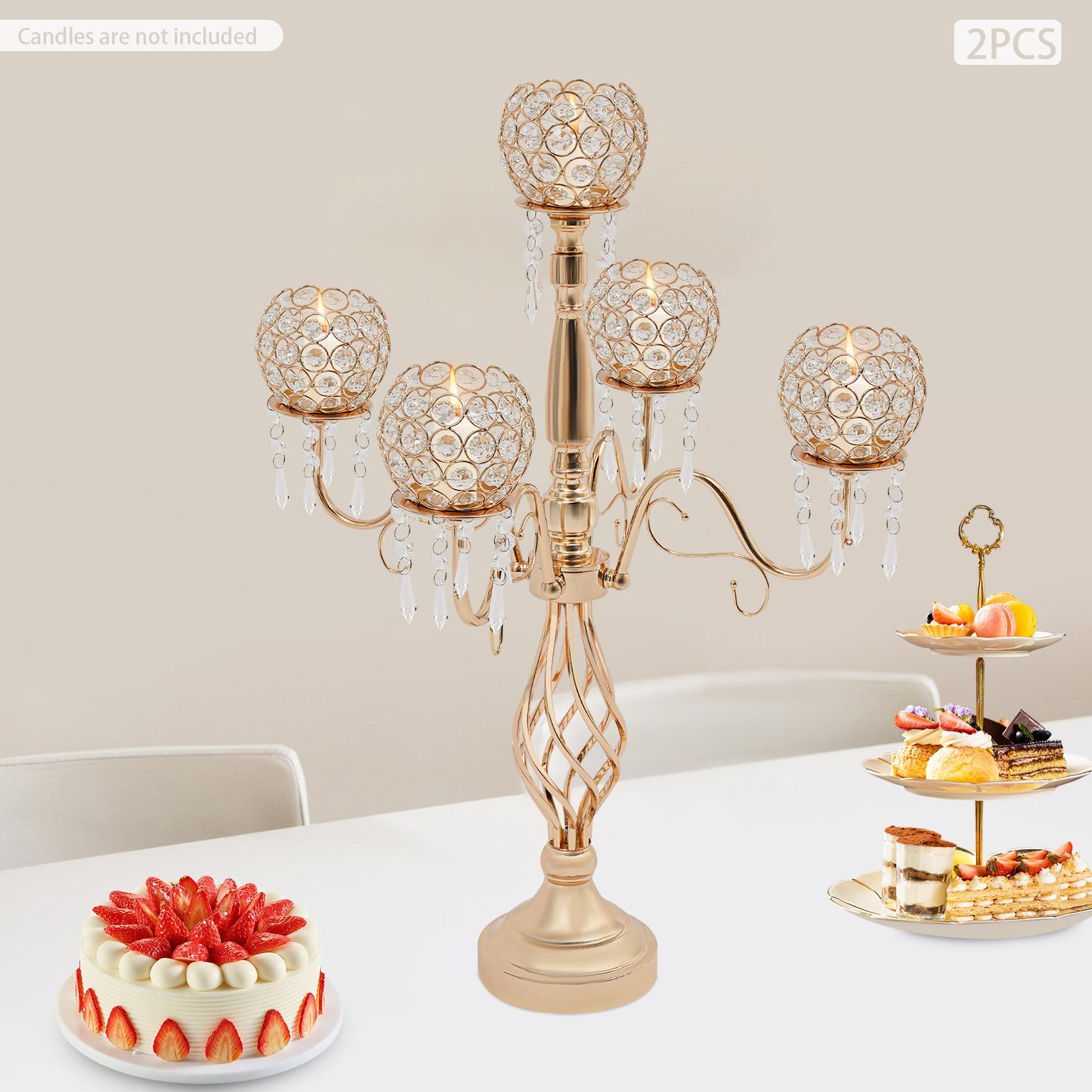 

Элегантный 5-свечный хрустальный подсвечник, золотой centerpiece для стола 26 дюймов, набор из 2 штук, роскошные подсвечники, подходит для свечей диаметром 2,36 дюйма 2pcs золотой