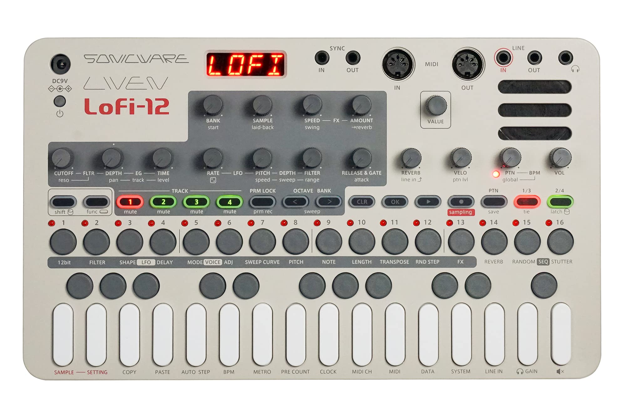 

SONICWARE LIVEN Sampling Retro Sampler Sampler Step 10 11 Track Effects 9 Master Battery Speaker Lofi-12 [Lo-fi Groovebox] - 12-bit Mode, 4-Track