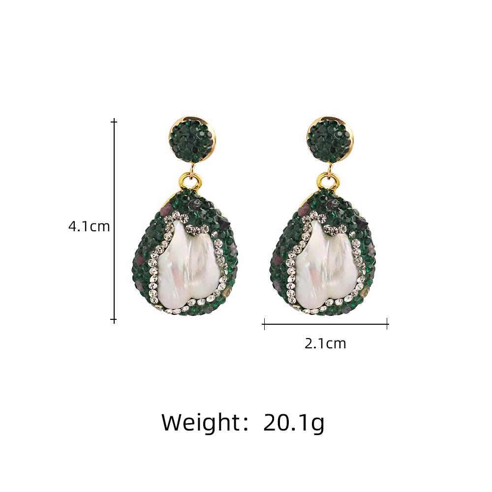 Natural Baroque Pearl Inlaid Zircon Green Earrings for Women Luxury Vintage Fashion Jewelry Stud Earrings GE1602