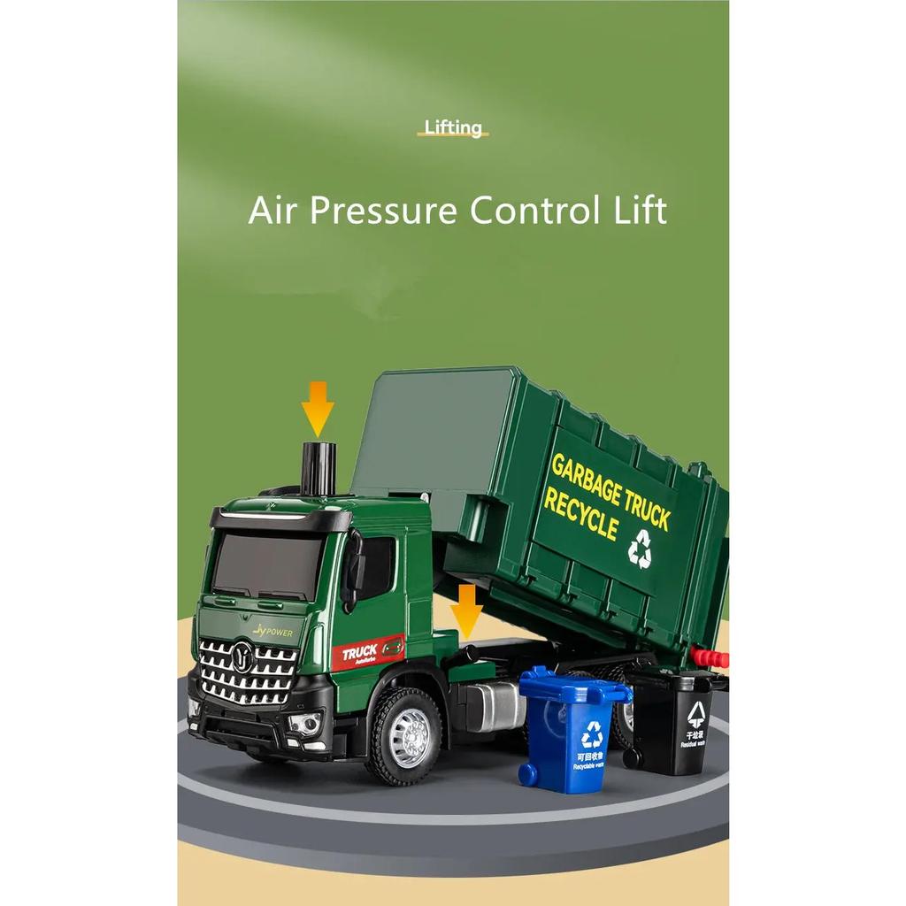 New 1/50 Pneumatic Control Garbage Truck Car Model Diecast Metal City Garbage Sorting Sanitation Vehicle Car Model Kid Toy Gift