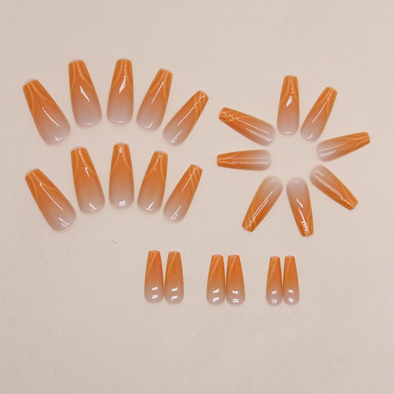 Long European and American Gradual Change Sunset Orange Line Manicure Fashion European and American Ins Wind Wear Armor