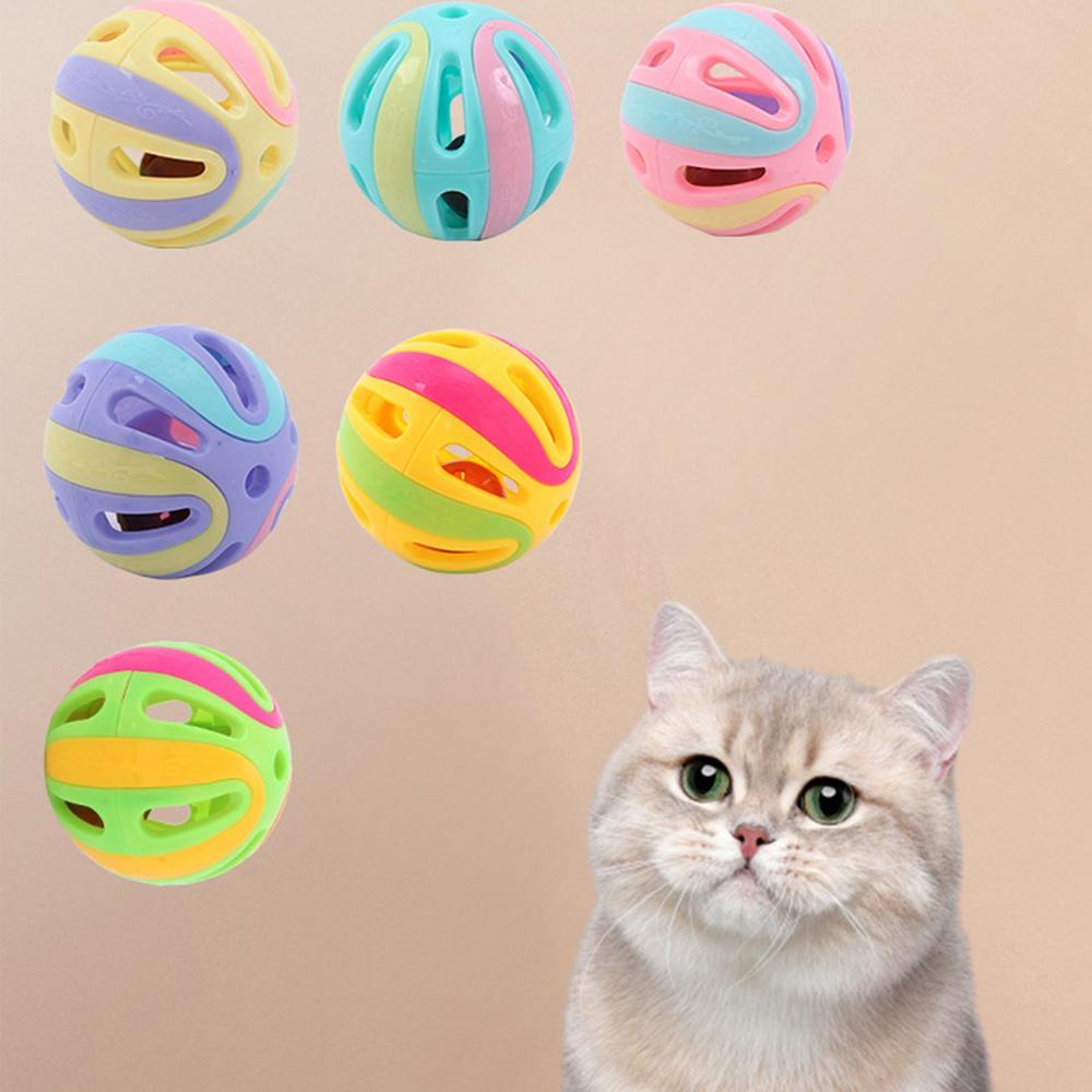 Cat Bell Ball Toy with Bell Hollow Cat Jingle Balls Interactive Cat Kitten Chasing Toys Colorful Cat Rattle Balls