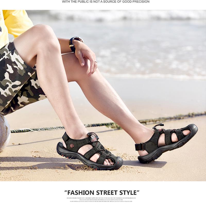 Sandali da uomo in vera pelle di vacchetta impermeabili, ciabatte da spiaggia estive di qualità, scarpe da ginnastica casual, scarpe da spiaggia all'aperto, taglia grande 38-48