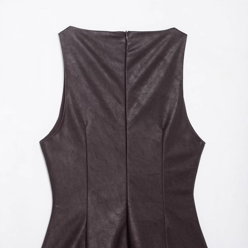Women's clothing autumn and winter new women's clothing European and American style leather effect jumpsuit puffy dress