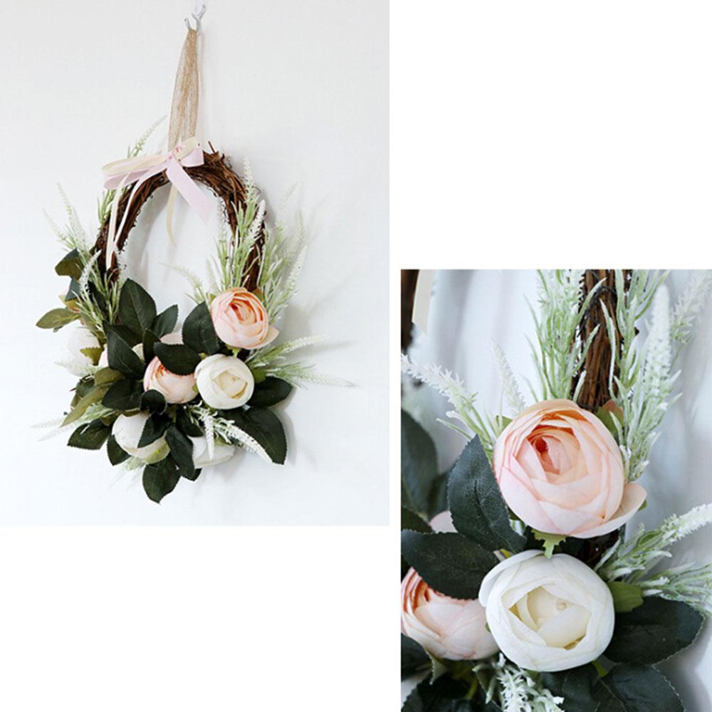 Artificial Rose Wreath 12.6in Front Door Floral Wreath with Leaves for Spring Wedding Wall Window Indoor Outdoor Home