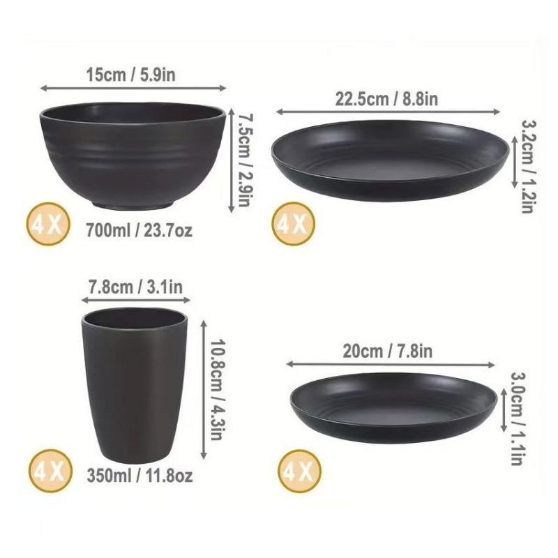 16pcs Unbreakable High Quality Plastic Dinnerware Sets - Reusable, Lightweight, for Daily Use, Outdoor Dining, Camping Essential
