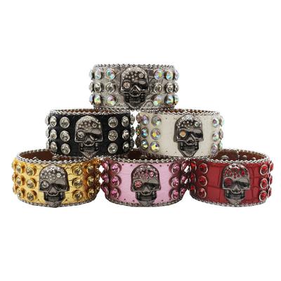 Hip-hop Punk Skull Buckle Rhinestone Bracelet Design European and American Popular Diamond-encrusted PU Leather Bracelet