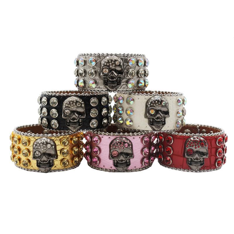 Hip-hop Punk Skull Buckle Rhinestone Bracelet Design European and American Popular Diamond-encrusted PU Leather Bracelet