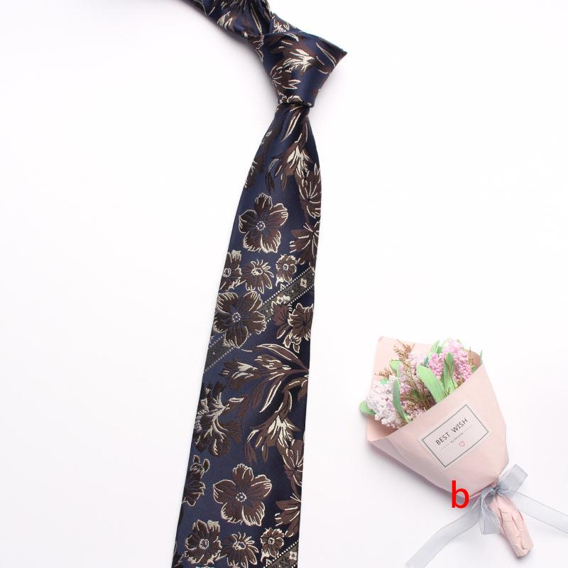 Navy Blue Series Oblique Striped Tie Men'S Business Flower 8Cm Polyester Silk Tie