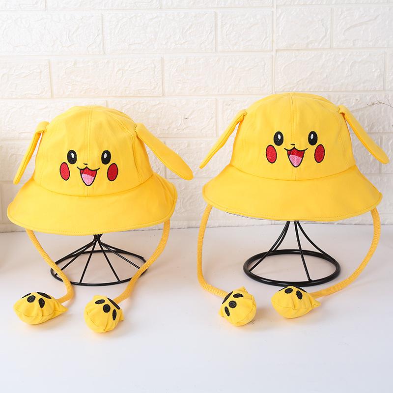 Children s sunshade bucket hat Douyin cotton Pikachu rabbit hat ears moving hat parent-child attractions 54 head circumference