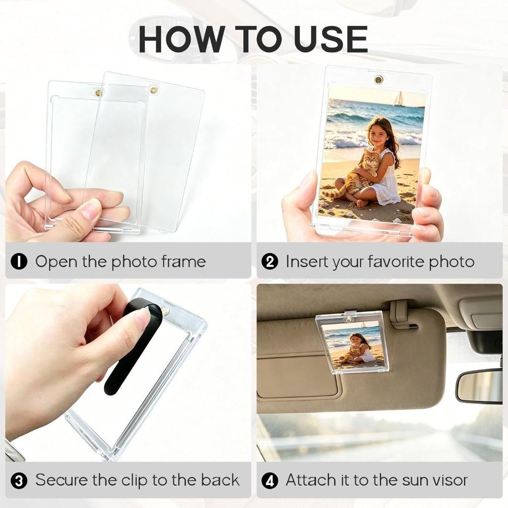 UV Protection Car Picture Holder Transparent Visor Clip Photo Frame Car Photo Holder Car Interior