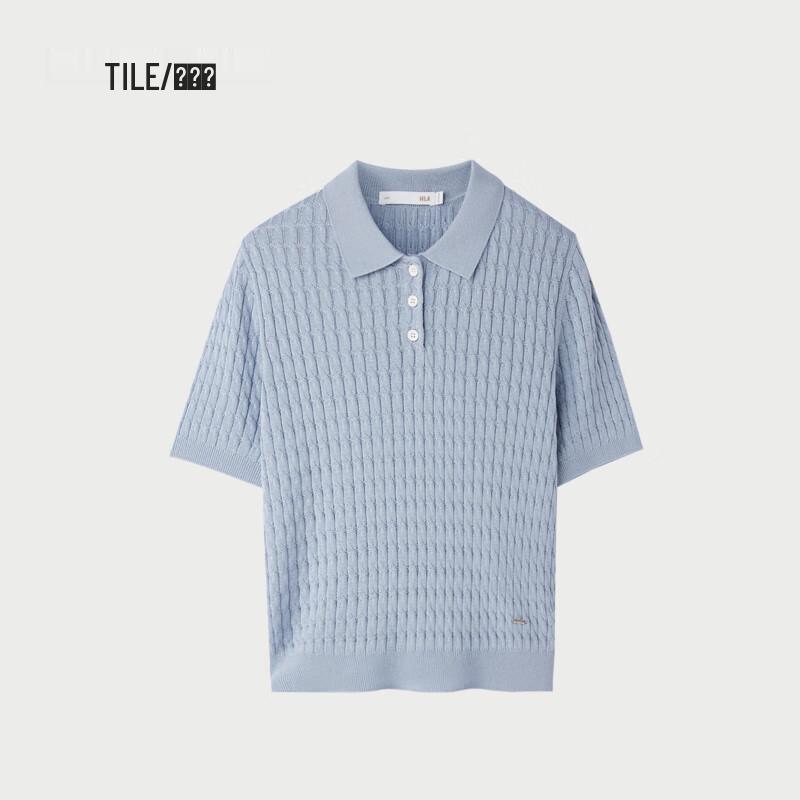 HLA Women's Polo Collar Cable Knit Short-Sleeve Sweater