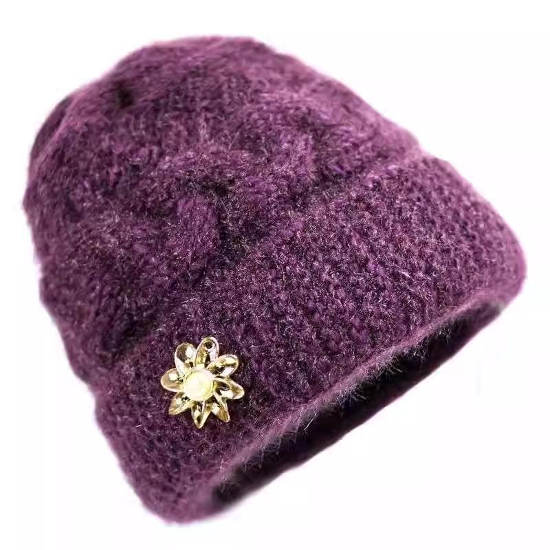 Wintermütze für ältere Menschen, Omas gestrickte warme Fischerhut für alte Damen, Mittelalterliche und ältere Menschen, plus Samt, dicke Wollmütze