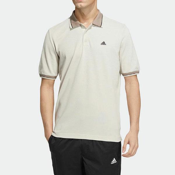 Adidas Logo Patch Half-Button Short Sleeve Polo Men Tops Apricot HS4392
