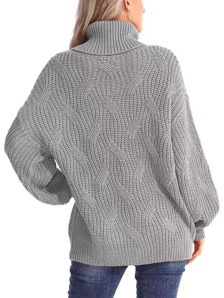 Maglione Pullover da Donna Autunno/Inverno 2024 Largo a Collo Alto Lavorato a Maglia a Cavi