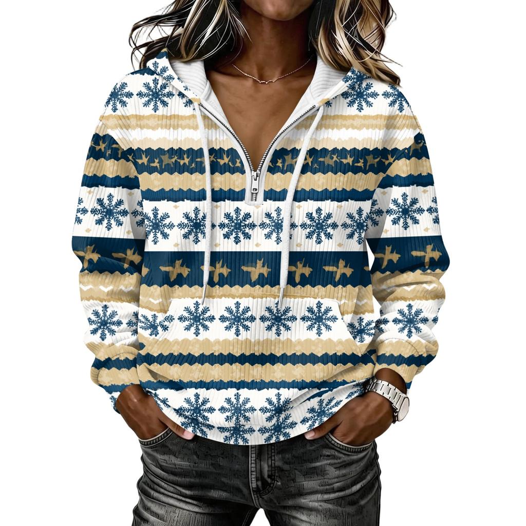Women's Christmas Print Long Sleeve Hooded Pullover Sweatshirt