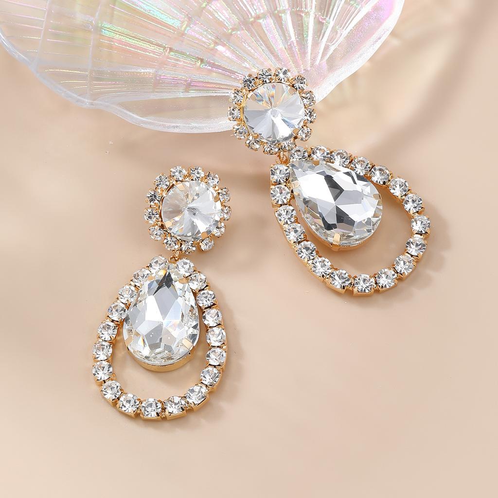 European Black Rhinestone Water Drop Dangle Earrings for Women New Shiny Exaggerated Design Zircon Wedding Accessories