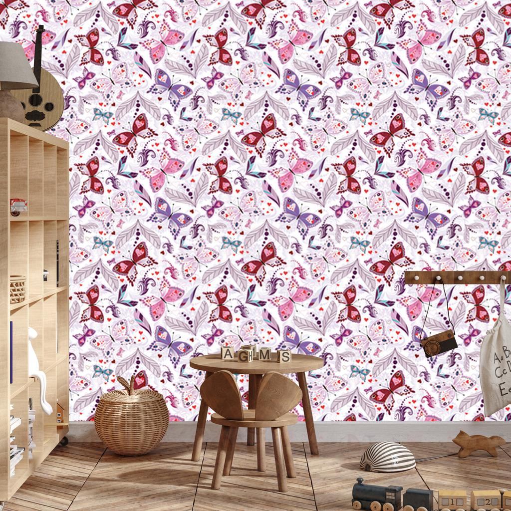 Wallpaper Butterflies Hearts and Dots for Living Room and Bedroom 50x1000