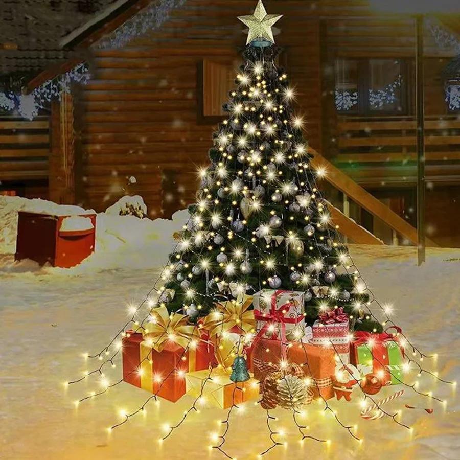 16 Strands 2M Christmas Tree Waterfall Hanging Garland Lights 400 LED Christmas Tree Fairy Lights Outdoor Waterfall String Light