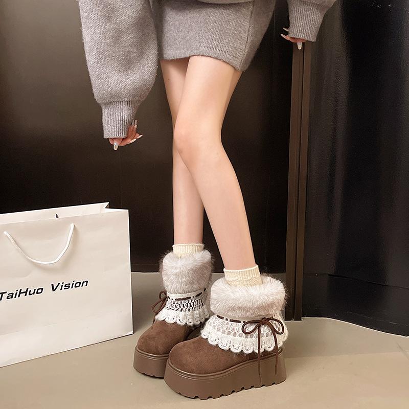 Damen Weich Elastisch Winter Warm Kalt Gefüttert Schneestiefel Dicke Sohle Rutschfest Tragen Outdoor Freizeit Sport Pelz Baumwolle Stiefel