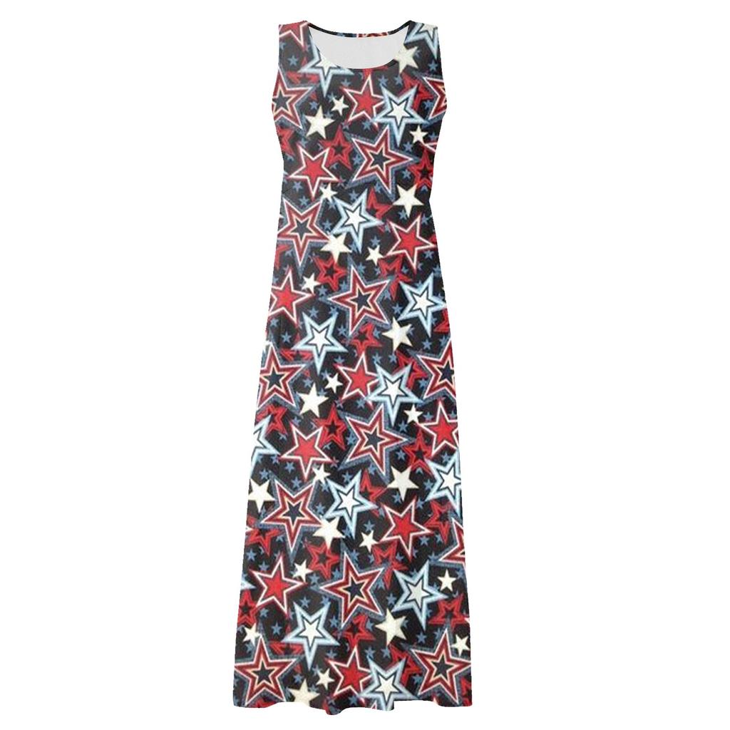 Women's Casual Comfortable Independence Day Print Sleeveless Cotton Pocket Dress