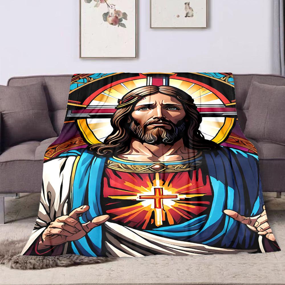 Jesus with Radiant Cross Design Patterned flannel blanket perfect for the bedroom living room, sofa, or a little nap