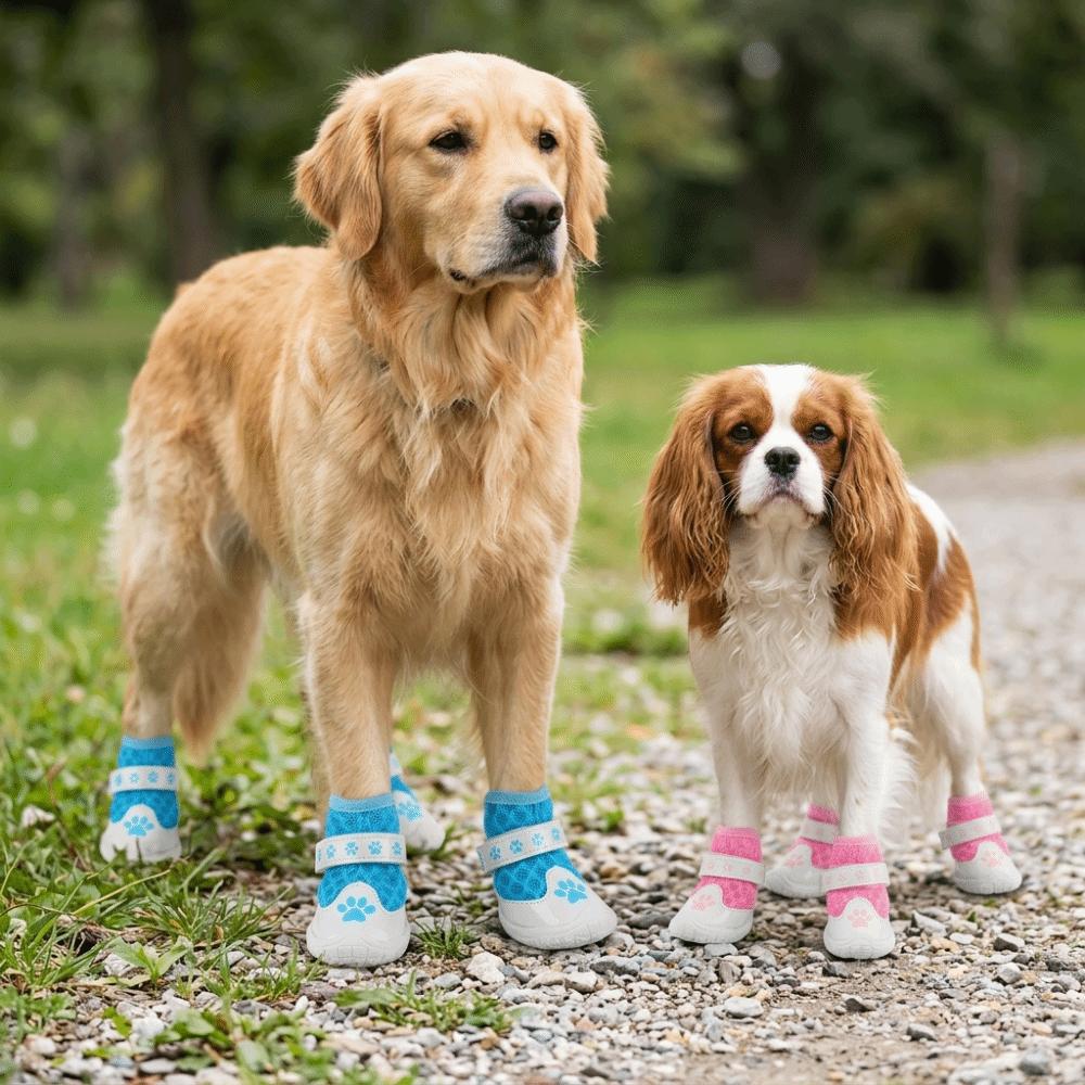 4pcs Air Permeable Mesh Upper Dog Mesh Booties Non Slip Dog Socks  Small Pet Paw Care синий