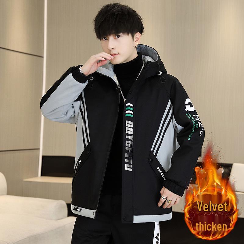 Herren Fleece-gefütterter Windbreaker - Trendige Jacke für Teenager & Mittelschüler (Frühling, Herbst, Winter)