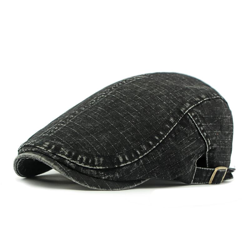 Men Beret British Vintage Denim Plaid Forward Hat Paintsman Hat Peaked Cap