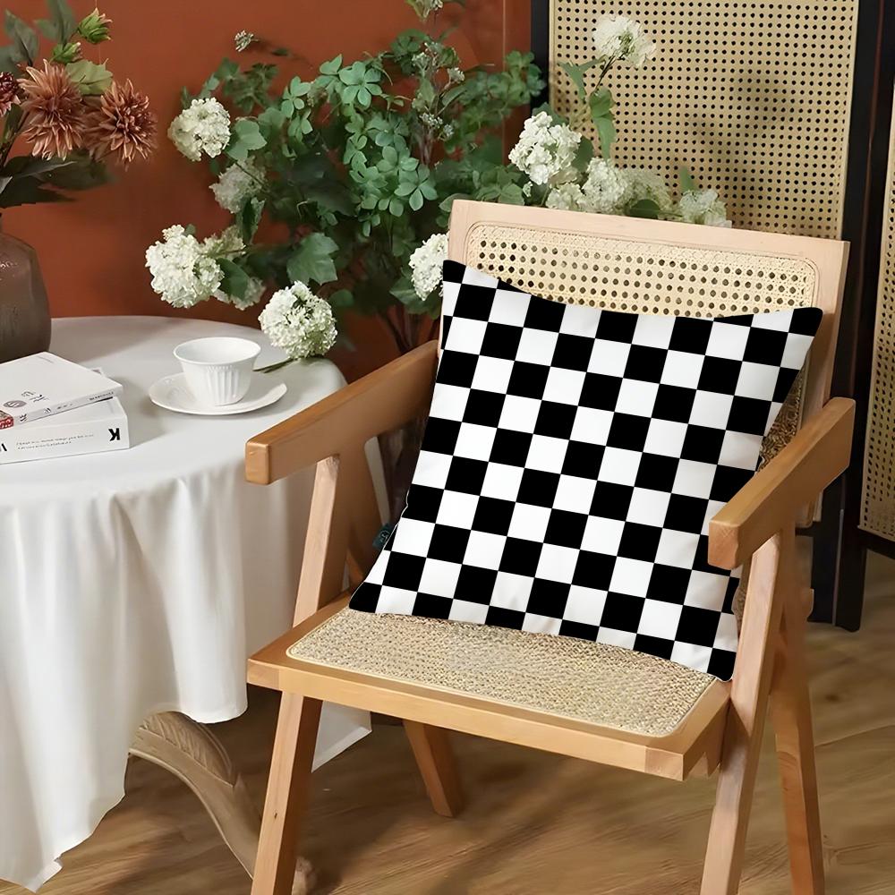 Fashion Checkerboard Plaid Cushion Cover Silky Short Plush Invisible Zipper Dustproof Sofa Pillow Case for Home Decor