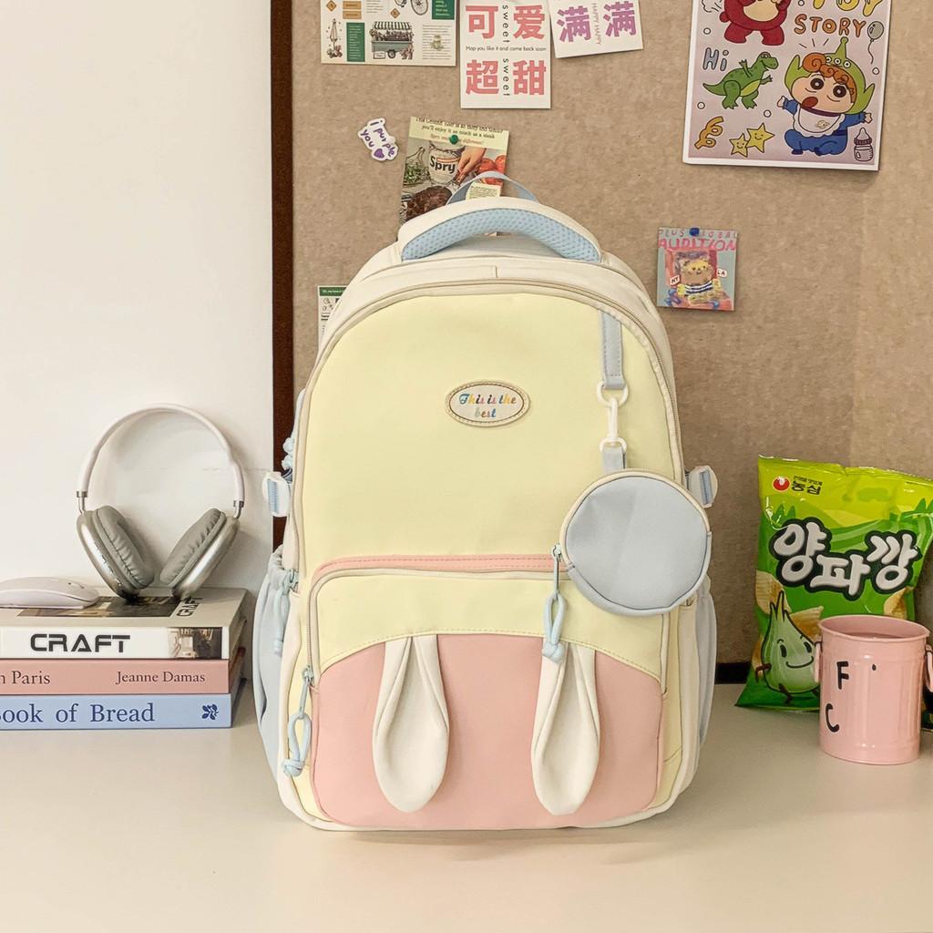 Blocking Color Large Capacity Backpack With Rabbit Ear Design And Print Letter