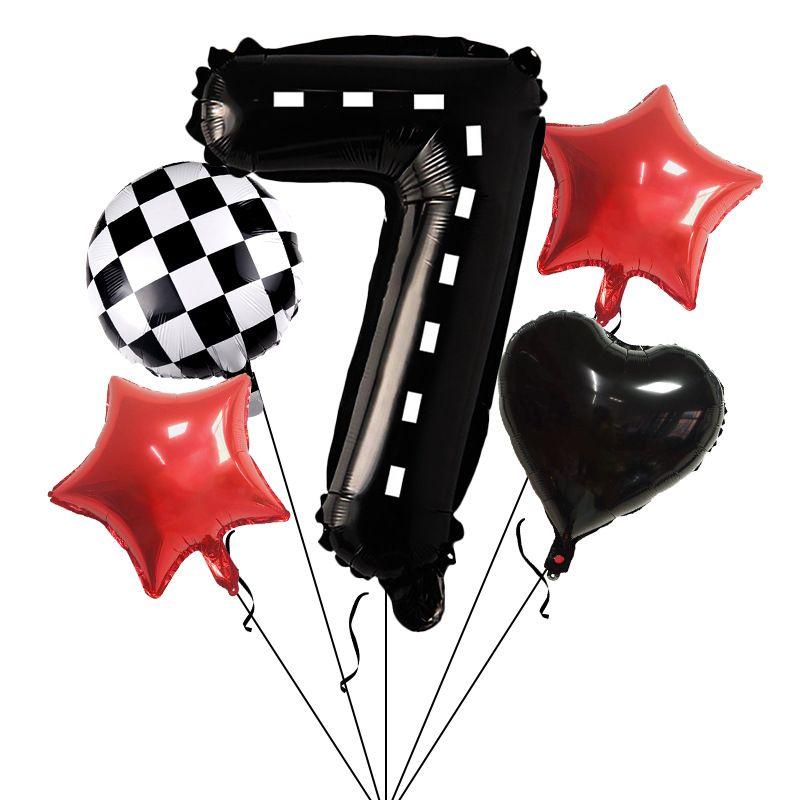 Racing Theme Digital Black Aluminum Film Balloons Birthday Set for Children, Red Star Set