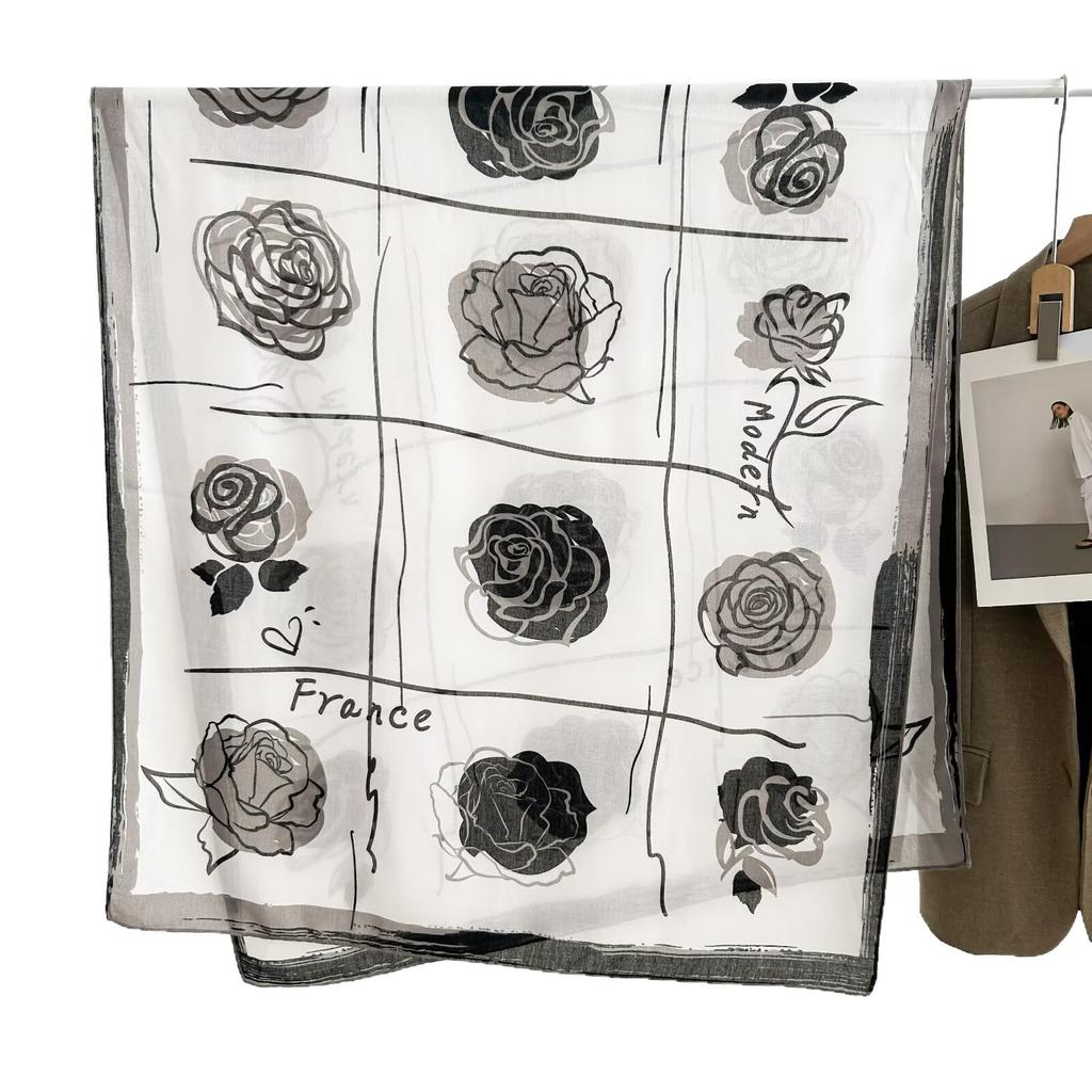 Thin Scarf Versatile Women's Scarf Shawl Imitation Cotton and Linen High-end French Silk Scarf Long Scarf Cross-border Special Supply