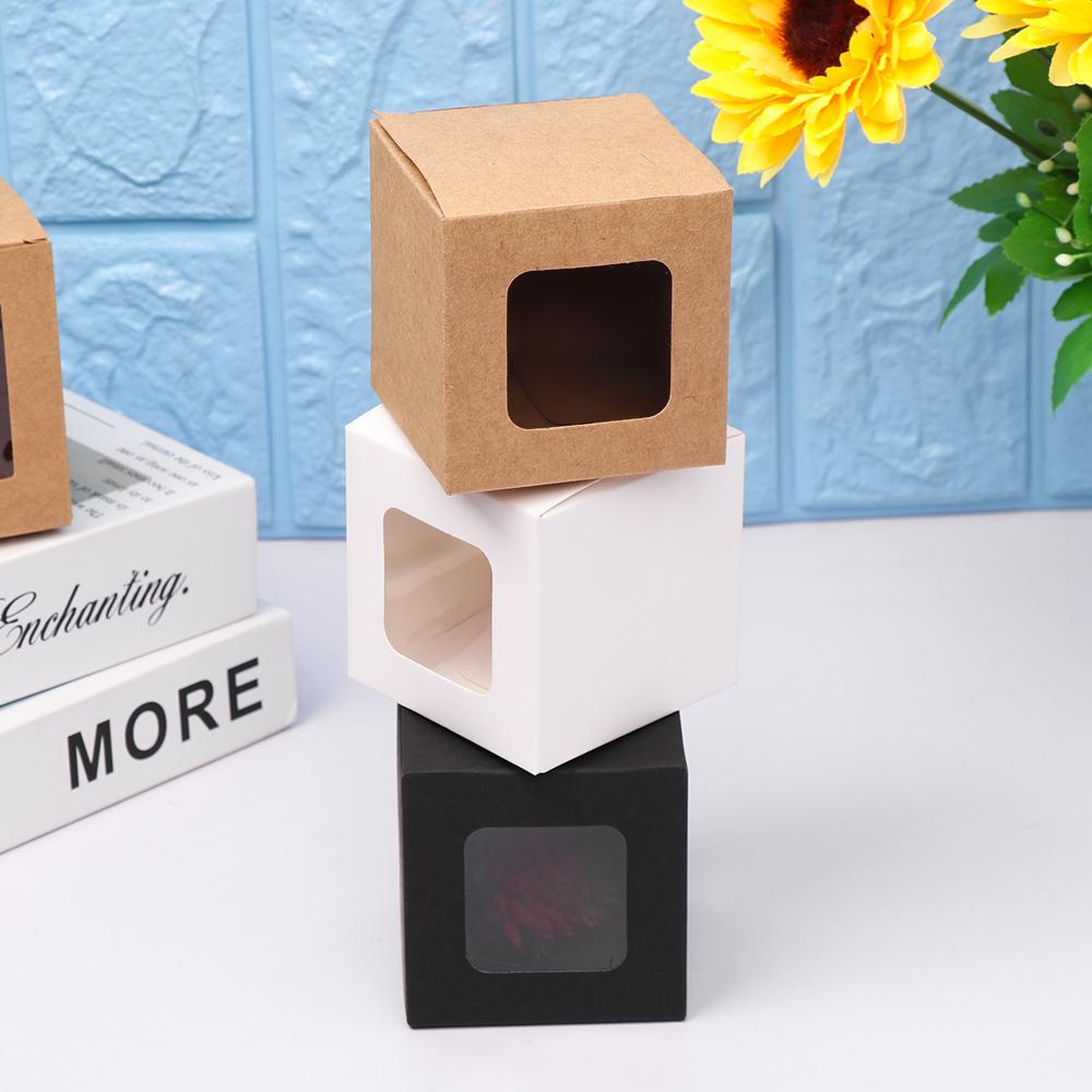 10Pcs White/black/Brown Kraft Window Box Packing Gift Boxes with Pvc Window for Candy/Cake/Soap/Cookie/Cupcake Display Box