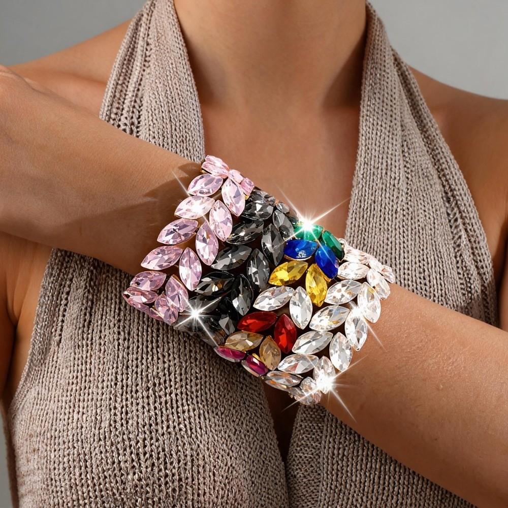 Elastic Band Rhinestone Bracelet Marquise Shape Geometric Charm Bracelet for Women