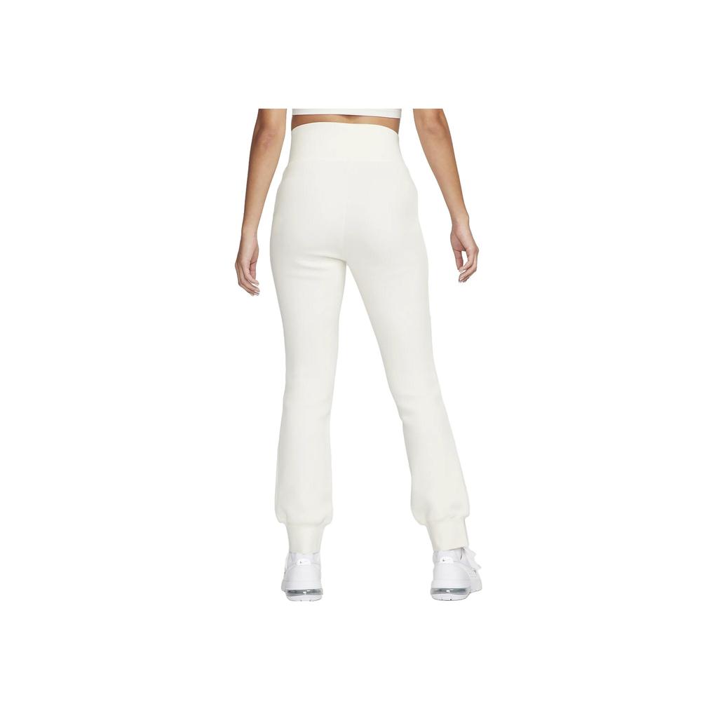 Nike Dámské sportovní kalhoty s pruhovaným potiskem, s vysokým pasem, slim fit, se zipem a pletenými manžetami, spodní díl, slonová kost FN7130-110