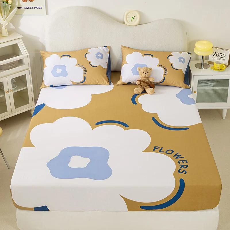 

New Purple Flowers Fitted Sheet Set 100% Cotton Printed Fitted Sheet Pillowcases for Kids Boys Girls Bedroom Decor Bedding Set 120x200x25cm 3Pcs