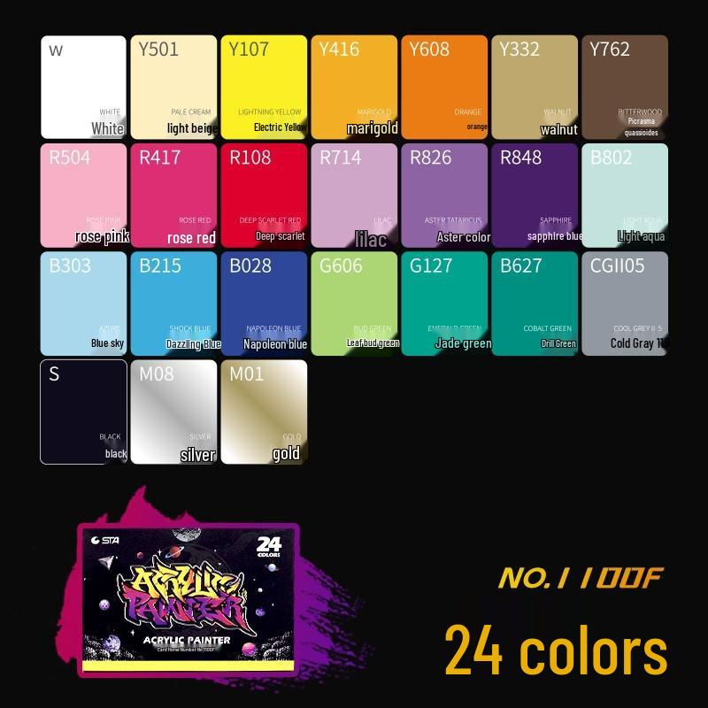 STA 1100 Fine Tip Waterproof Acrylic Marker Pen Set - 12/24 Colors for DIY Photo Album and Graffiti Painting